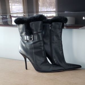 Rabbit Fur Trimmed Leather Booties